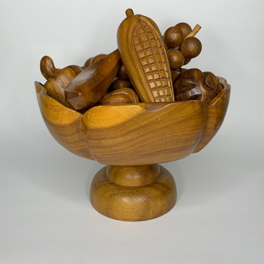 Handcrafted Philippine Teak Wood Bowl & Fruit
